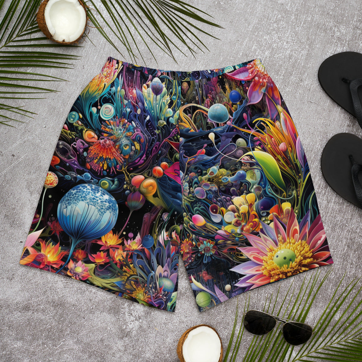 Space Floral Men s Recycled Athletic Shorts